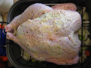 Brined, rubbed with herb butter, stuffed with aromatics